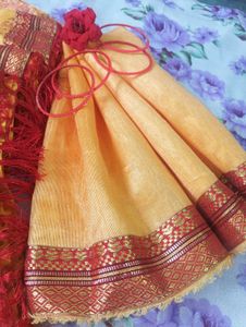 Yellow Bandhani Saree with Red Border❤‍🔥💛❤