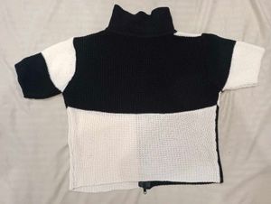Black &amp; White Polo Woolen Top