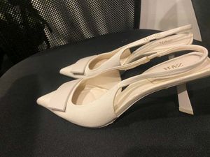 Zara white heeled slingback shoes