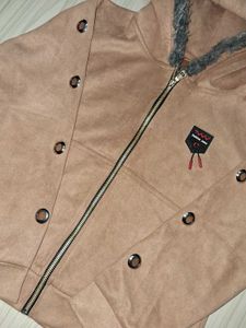 Faux Fur Trim short Hoodie in tan color