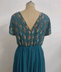 Vintage Teal A-Line Maxi Dress