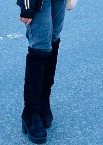 Black Thigh High Heel Boots
