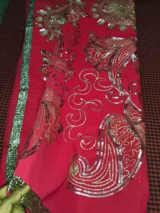 Red Embroidered Dress Material