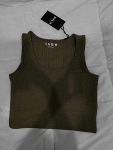 Khakhi ribbed knit Tank Top🤎