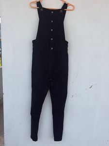 Black Denim Button-Up Overalls