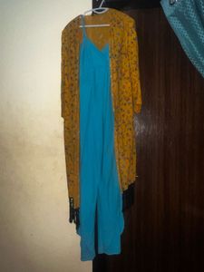 Floral Dress with Mustard Shrug