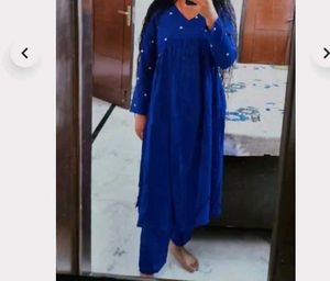 Blue Embroidered Babydoll Dress