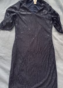 Navy Blue Embellished V-neck Chiffon Sheath dress