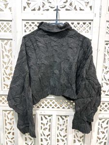 Crop Oversized Cable Knit Sweater A