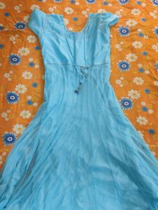 Gown Like Kurta, Pyjama With Net Dupatta(skyblue)