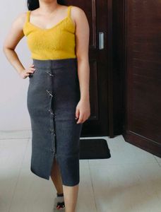 Women Grey Knitted Pencil Winter Skirt