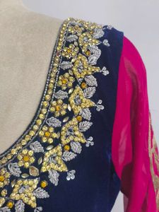 Pink &amp; Navy Embellished Kurti