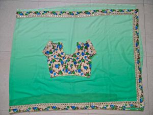 Beautiful Green Saree With Stitched Blouse