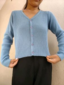 Cute Blue Cropped Cardigan