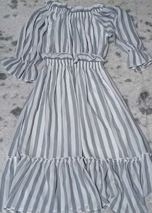 Striped Off-Shoulder Midi Dress