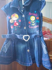 Denim Dress with Cute Embroidery