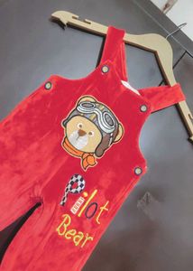 Red Winter Dungree Pilot Bear Overalls 6- 9 Month