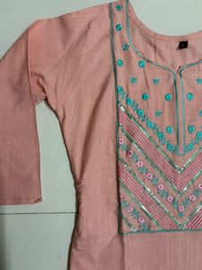 Peach Embroidered Kurta