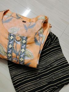 Palazzo Set (Pink Kurta With Black Palazzo)