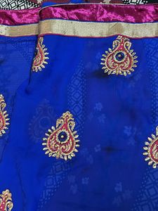 Blue Saree With Complementary Stitched Blouse