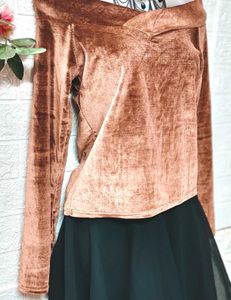 🎁Buy 2 Get 1 Free 🎁Brown Velvet Off-Shoulder Top