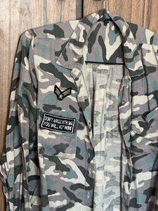 Camo Button-Up Shirt with Patches