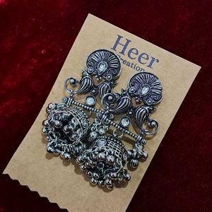 Oxidized Silver Jhumka Earrings