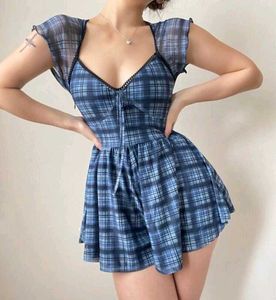 Wild Fabel blue Plaid Mini Dress