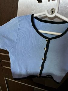 Blue Cropped Cardigan
