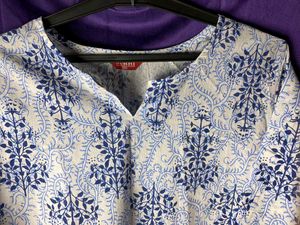 Blue &amp; White Printed Kurta