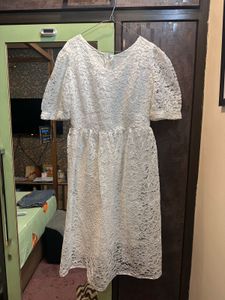 Tailored White Lace Puff Sleeve Dress