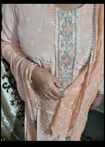 Peach silk cotton Kurta Set with Dupatta 3xl