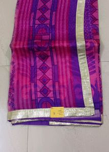 Transparent Cotton Net Saree With Shimmer Border W