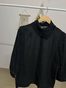Black Sheer Cowl Neck Style Chiffon TOP
