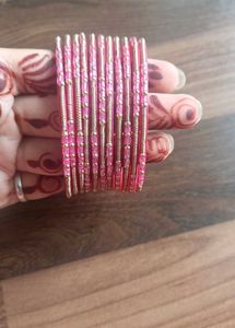 Pink &amp; Gold Beaded Bangles