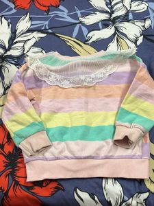 Pastel Striped Lace Collar Sweatshirt