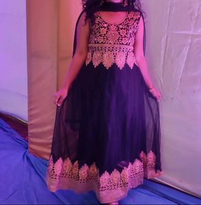 Black & Gold Bharat Net Anarkali Dress.