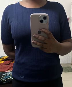 Navy Ribbed Knit Top