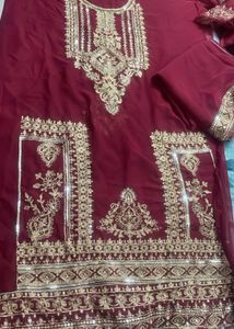 Maroon &amp; Gold Embroidered Salwar Kameez