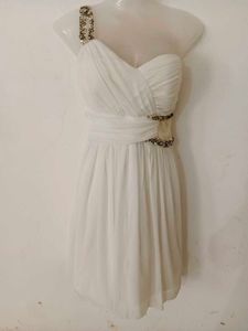 ONE-SHOULDER EMBELLISHED CHIFFON DRESS
