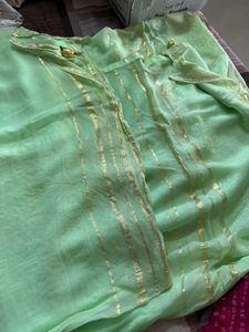 Striped &amp; Dotted Green Sarees (Set of 2)