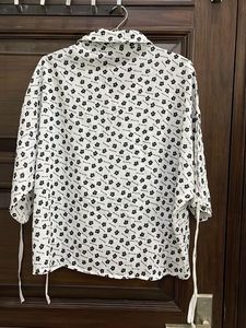 Floral Print Baggy Fit White Shirt