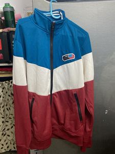 Retro Blue White Red Color Block Track Jacket