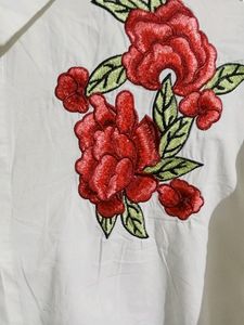 White Rose Thread Work Shirt