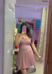 Pink Ruffle Trim Mini Dress