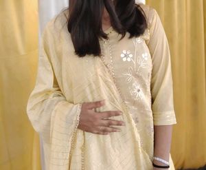Elegant Cream Embroidered Kurti Set