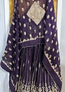 Purple &amp; Gold Embroidered Lehenga Choli Set