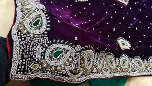Purple Velvet Embellished saree with blouse 😍
