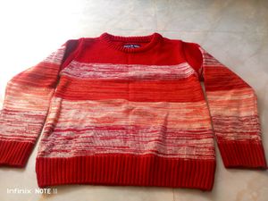 New 5-6 Years Boy&#39;s Tan Chino &amp; Red Sweatshirt