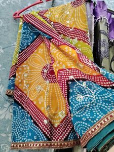 Bandhani Saree with Silver Embellishments